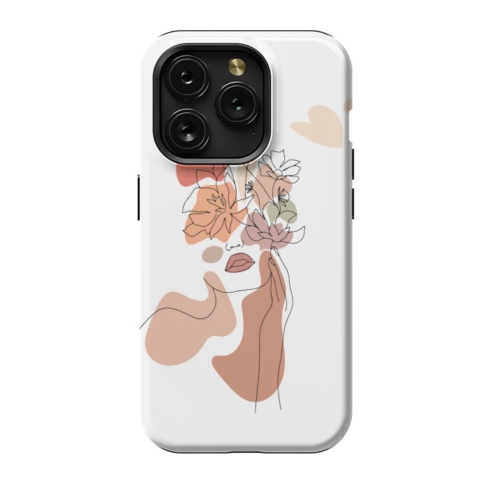 iPhone 15 Pro StrongFit Lineart Girl With Flowers by DaDo ART