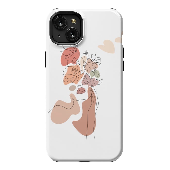 iPhone 15 Plus StrongFit Lineart Girl With Flowers by DaDo ART
