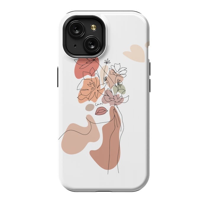 iPhone 15 StrongFit Lineart Girl With Flowers by DaDo ART