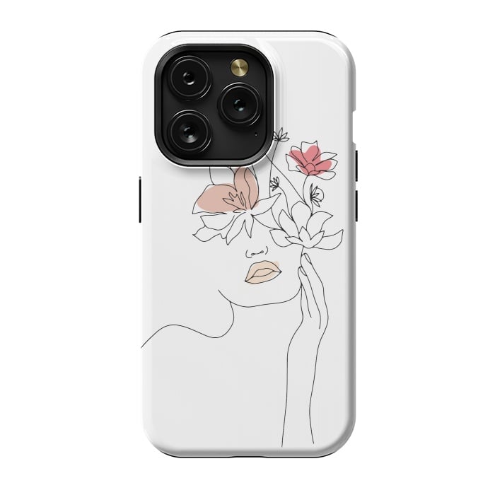 iPhone 15 Pro StrongFit Lineart Girl Flowers by DaDo ART