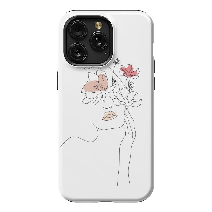 iPhone 15 Pro Max StrongFit Lineart Girl Flowers by DaDo ART