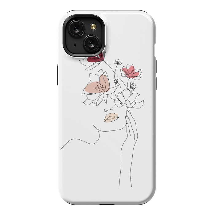 iPhone 15 Plus StrongFit Lineart Girl Flowers by DaDo ART