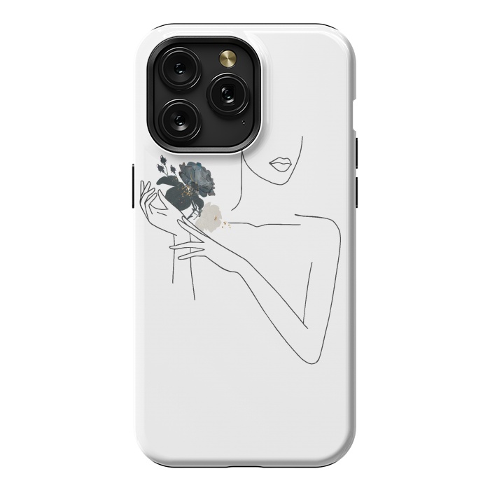 iPhone 15 Pro Max StrongFit Lineart Girl With Black Flowers by DaDo ART