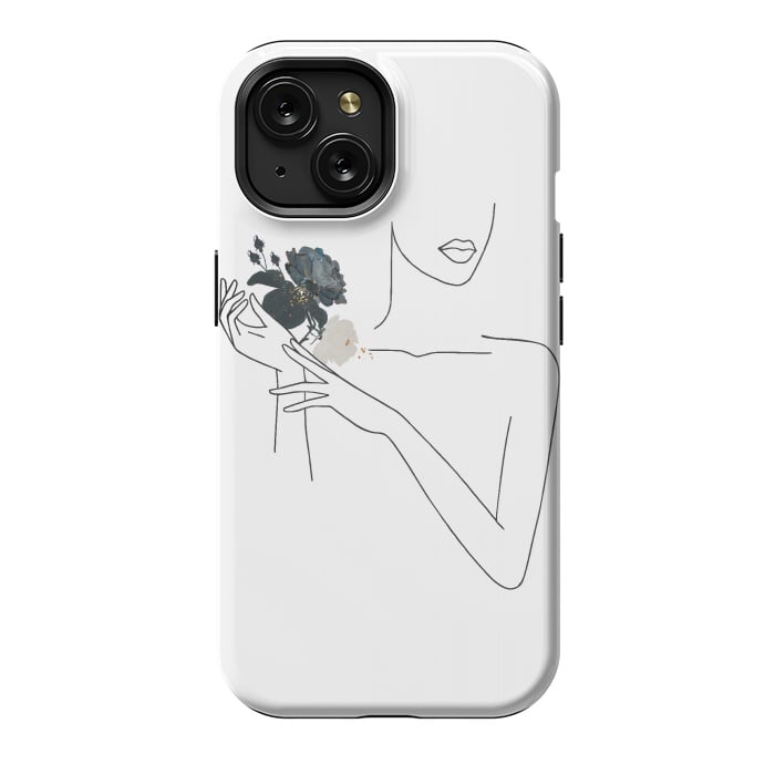 iPhone 15 StrongFit Lineart Girl With Black Flowers by DaDo ART