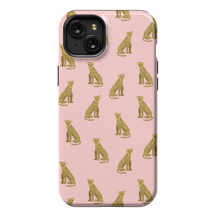 iPhone 15 Plus StrongFit Leopard. Pink pattern by Julia Badeeva