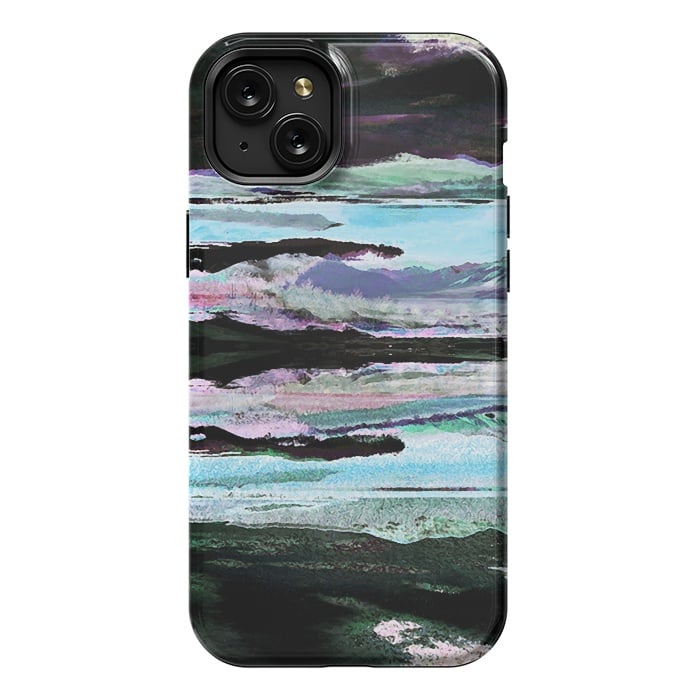 iPhone 15 Plus StrongFit Mountain landscape textured modern painting by Oana 