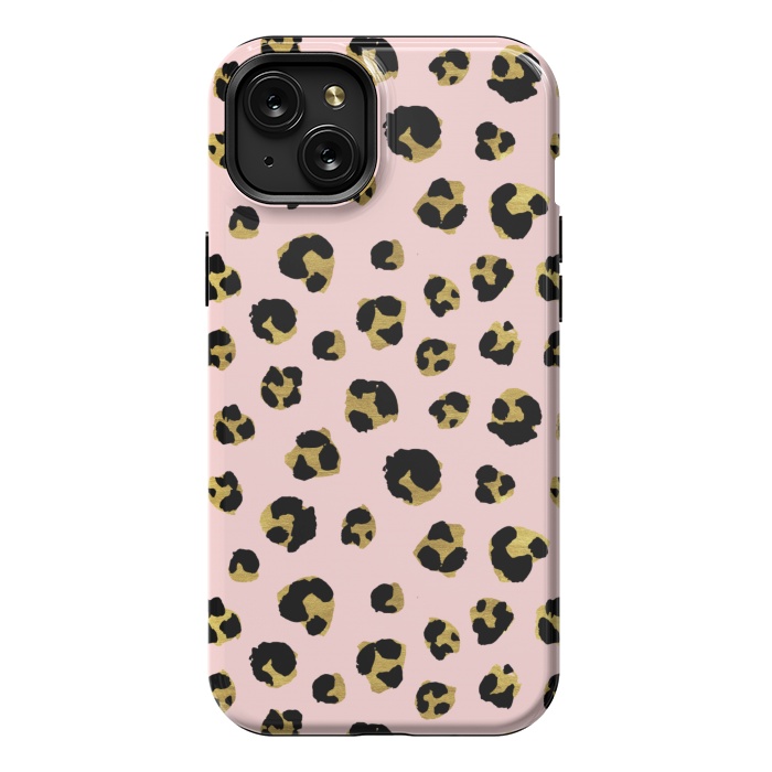 iPhone 15 Plus StrongFit Pink and gold leopard by Julia Badeeva