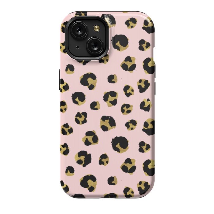 iPhone 15 StrongFit Pink and gold leopard by Julia Badeeva