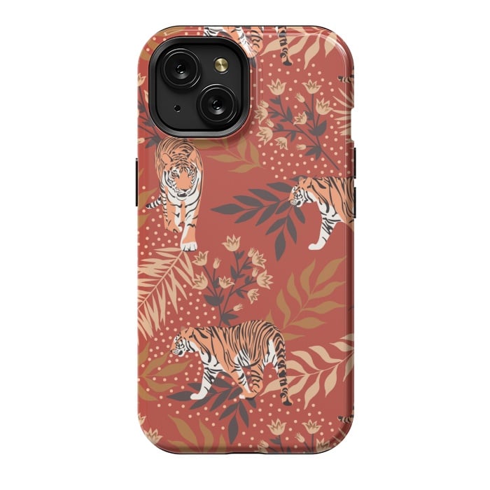 iPhone 15 StrongFit Tigers. Red pattern by Julia Badeeva