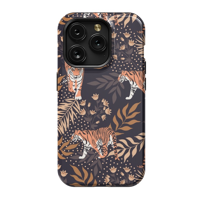 iPhone 15 Pro StrongFit Tigers. Purple pattern by Julia Badeeva