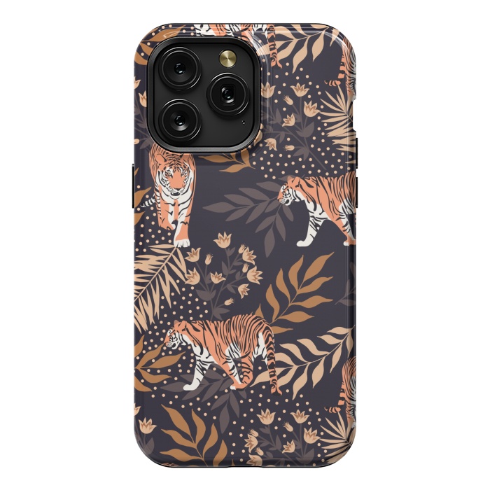 iPhone 15 Pro Max StrongFit Tigers. Purple pattern by Julia Badeeva