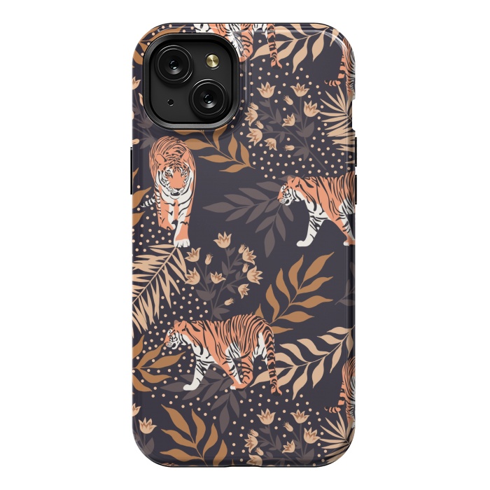iPhone 15 Plus StrongFit Tigers. Purple pattern by Julia Badeeva