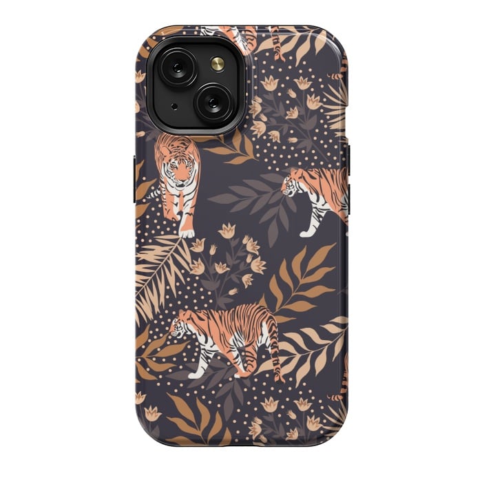 iPhone 15 StrongFit Tigers. Purple pattern by Julia Badeeva