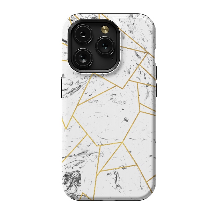 iPhone 15 Pro StrongFit White marble and gold frame by Julia Badeeva