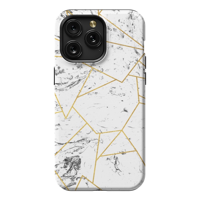 iPhone 15 Pro Max StrongFit White marble and gold frame by Julia Badeeva