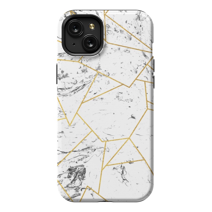 iPhone 15 Plus StrongFit White marble and gold frame by Julia Badeeva