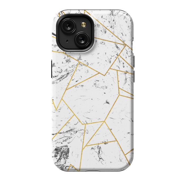 iPhone 15 StrongFit White marble and gold frame by Julia Badeeva