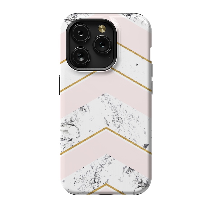 iPhone 15 Pro StrongFit Marble. Pink and gold by Julia Badeeva