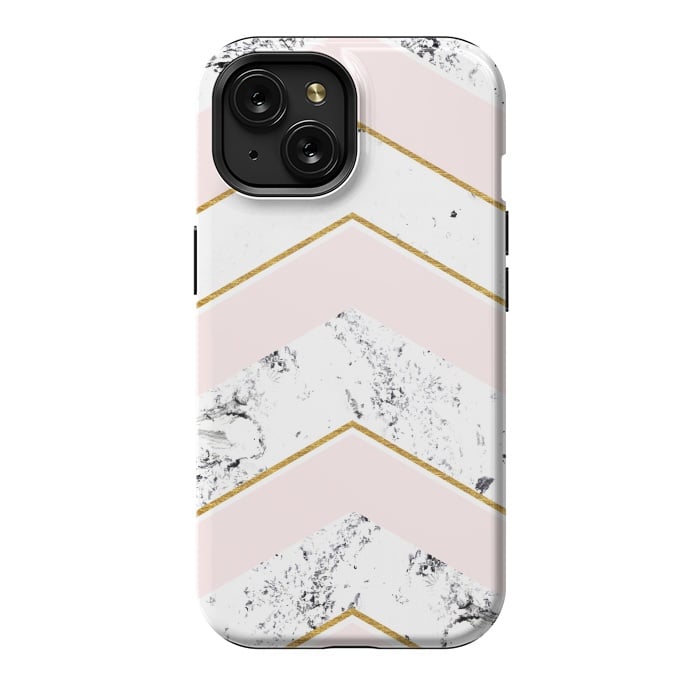iPhone 15 StrongFit Marble. Pink and gold by Julia Badeeva