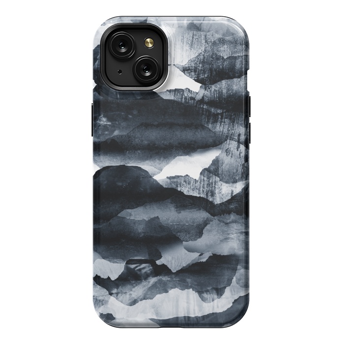 iPhone 15 Plus StrongFit Dark blue ink mountain landscape art by Oana 