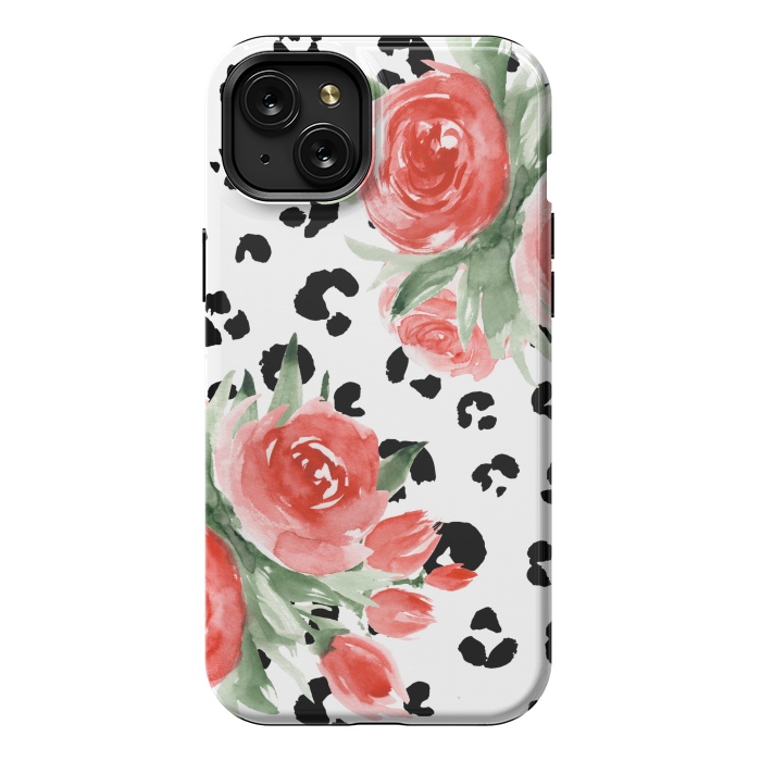 iPhone 15 Plus StrongFit Roses and leopard by Julia Badeeva