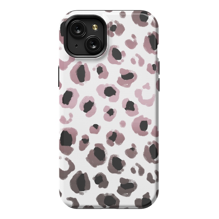 iPhone 15 Plus StrongFit Pink brown leopard print spots by Oana 