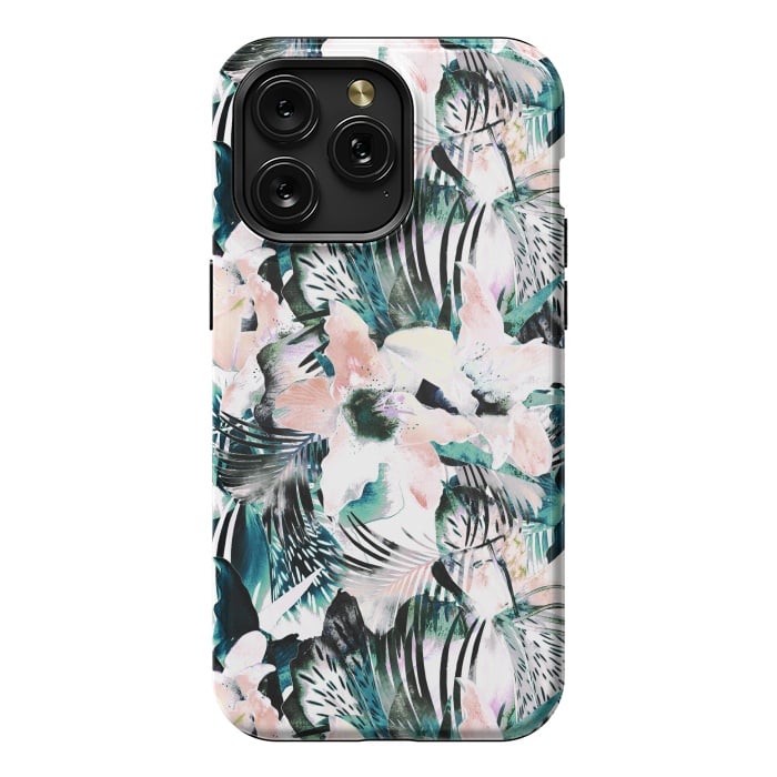 iPhone 15 Pro Max StrongFit Tropical flowers and palm leaves by Oana 