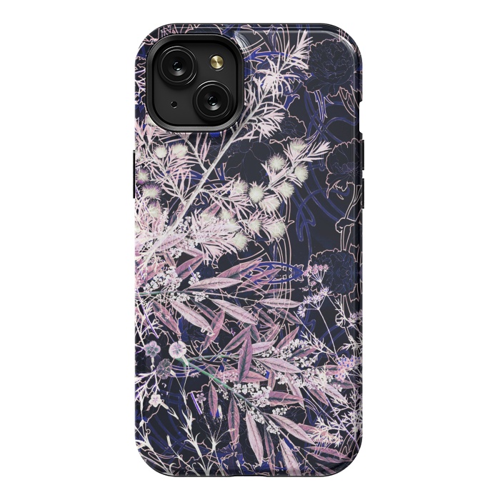 iPhone 15 Plus StrongFit Pink purple botanical illustration by Oana 