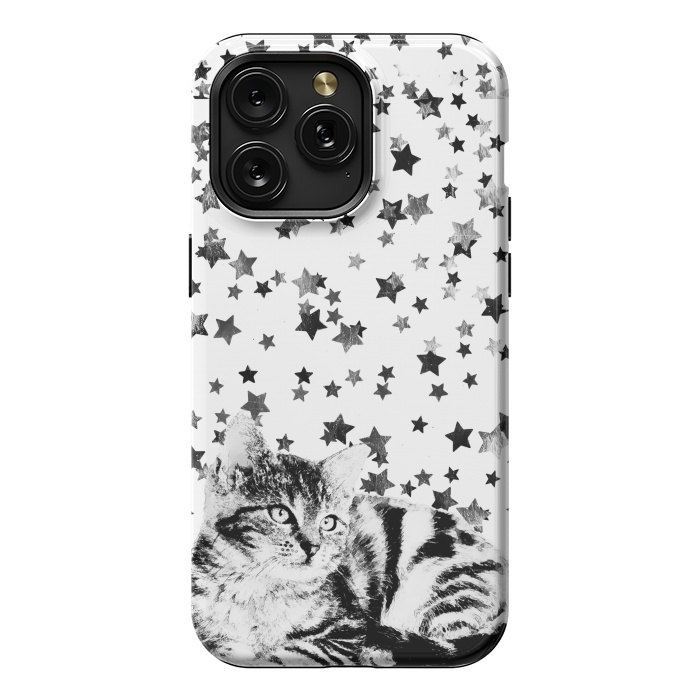 iPhone 15 Pro Max StrongFit Cute kitten with silver stars by Oana 