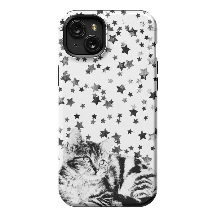 iPhone 15 Plus StrongFit Cute kitten with silver stars by Oana 