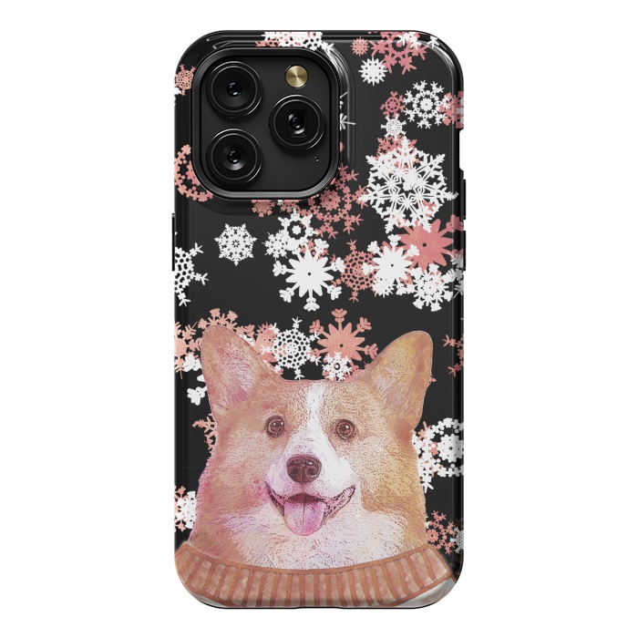 iPhone 15 Pro Max StrongFit Cute corgi and white rose gold snowflakes by Oana 