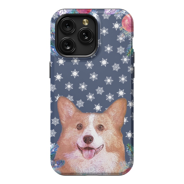 iPhone 15 Pro Max StrongFit Corgi, snowflakes and winter decorations by Oana 