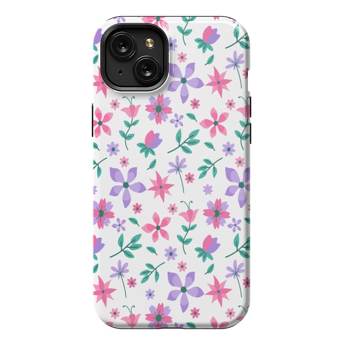 iPhone 15 Plus StrongFit PINK PURPLE FLORAL PATTERN 2 by MALLIKA