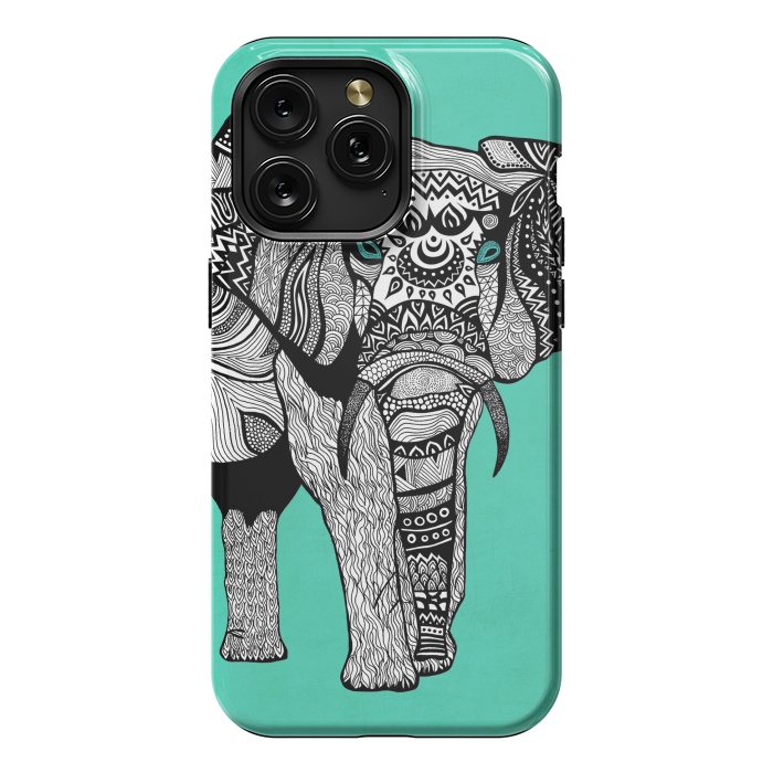 iPhone 15 Pro Max StrongFit Turquoise Elephant by Pom Graphic Design