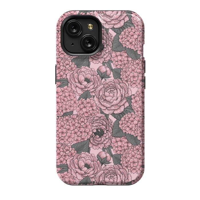iPhone 15 StrongFit Peony and hydrangea in pink by Katerina Kirilova