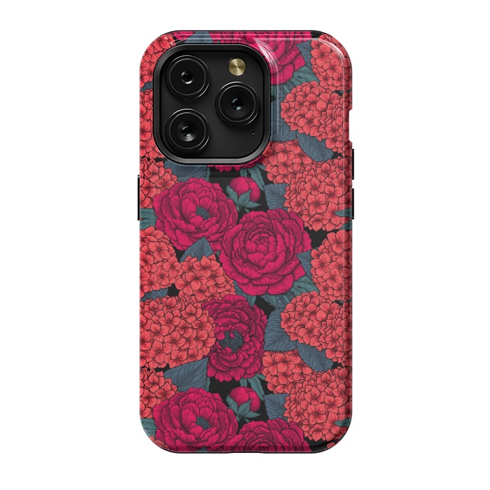 iPhone 15 Pro StrongFit Peony and hydrangea in red by Katerina Kirilova