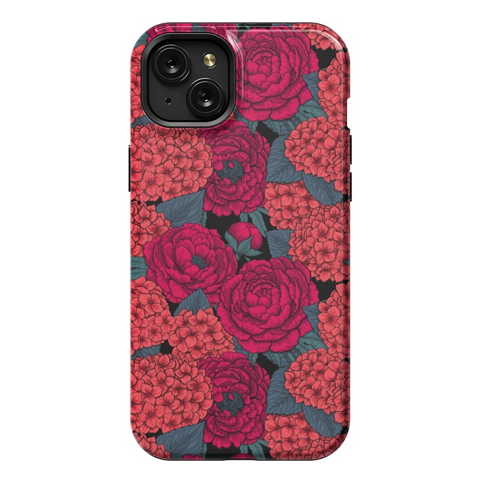 iPhone 15 Plus StrongFit Peony and hydrangea in red by Katerina Kirilova