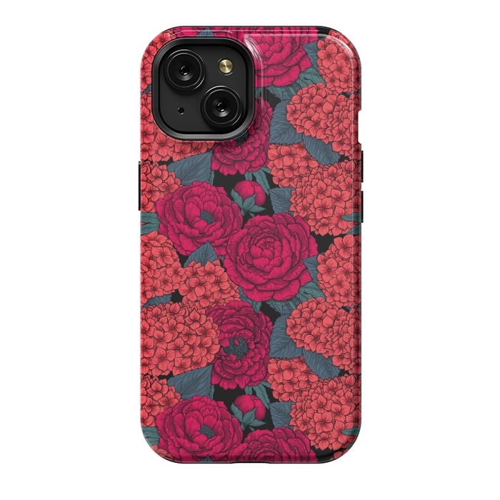 iPhone 15 StrongFit Peony and hydrangea in red by Katerina Kirilova