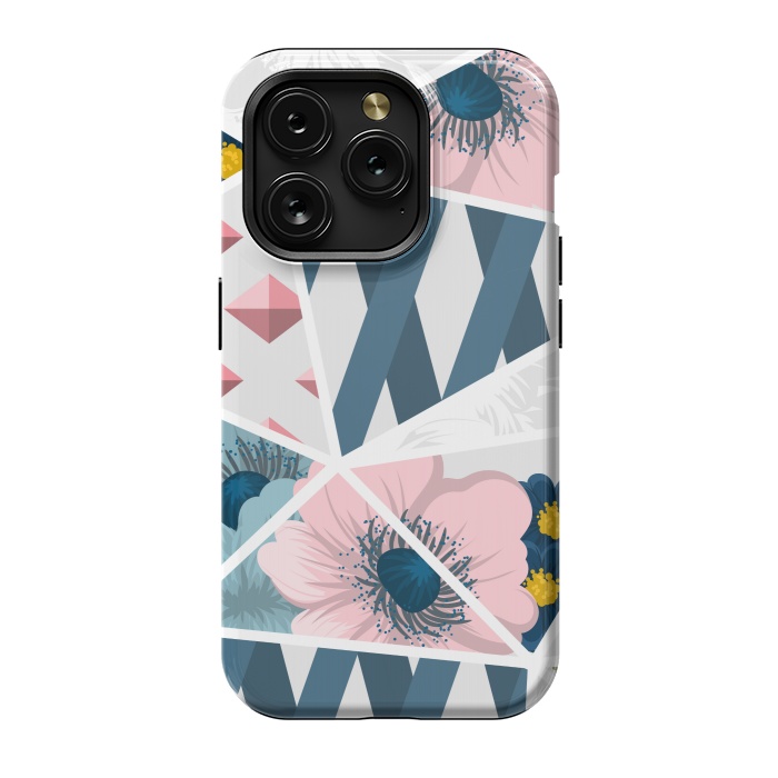 iPhone 15 Pro StrongFit BLUE PINK FLORAL PATCHWORK by MALLIKA