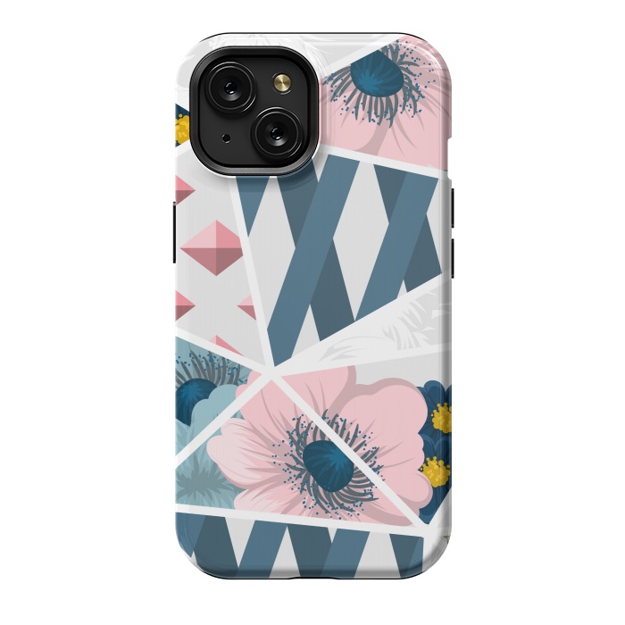 iPhone 15 StrongFit BLUE PINK FLORAL PATCHWORK by MALLIKA