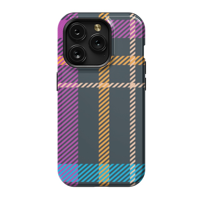 iPhone 15 Pro StrongFit tartan black orange purple by haroulita
