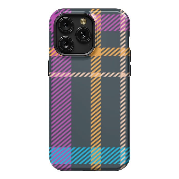 iPhone 15 Pro Max StrongFit tartan black orange purple by haroulita