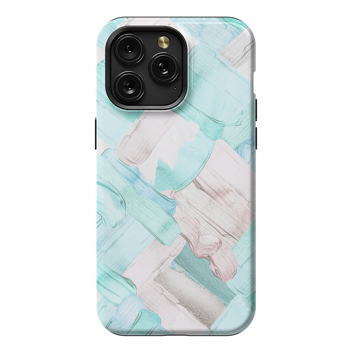 iPhone 15 Pro Max StrongFit Blush Teal Acrylic Thick Brush Strokes Pattenr by  Utart