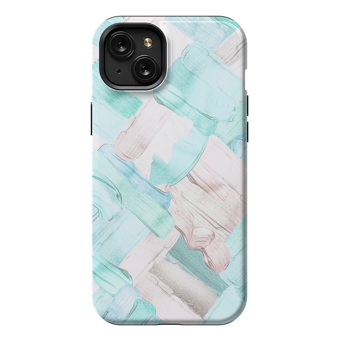 iPhone 15 Plus StrongFit Blush Teal Acrylic Thick Brush Strokes Pattenr by  Utart