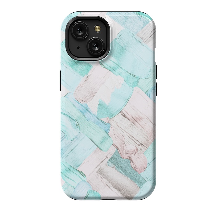 iPhone 15 StrongFit Blush Teal Acrylic Thick Brush Strokes Pattenr by  Utart