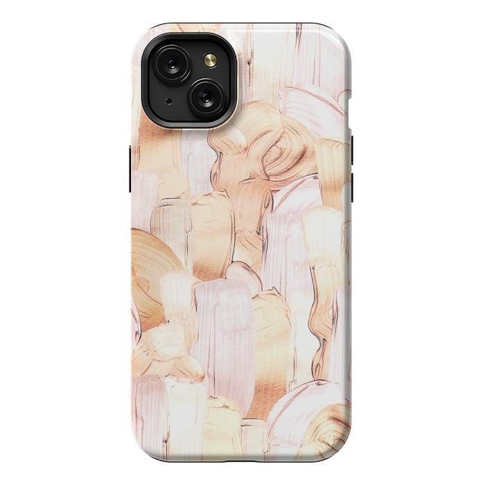 iPhone 15 Plus StrongFit Blush Faux Gold Copper Acrylic Brush Strokes by  Utart