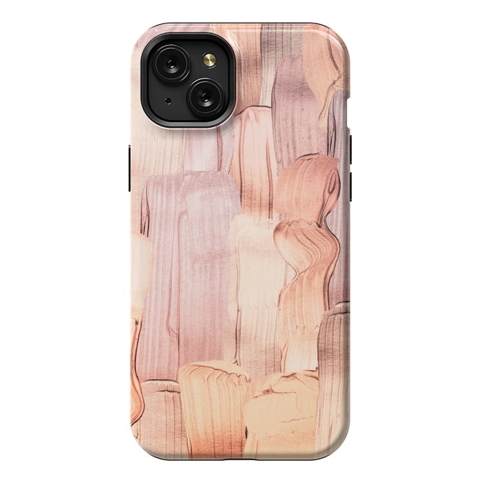 iPhone 15 Plus StrongFit Copper Blush Gold  Acrylic Brush Strokes by  Utart