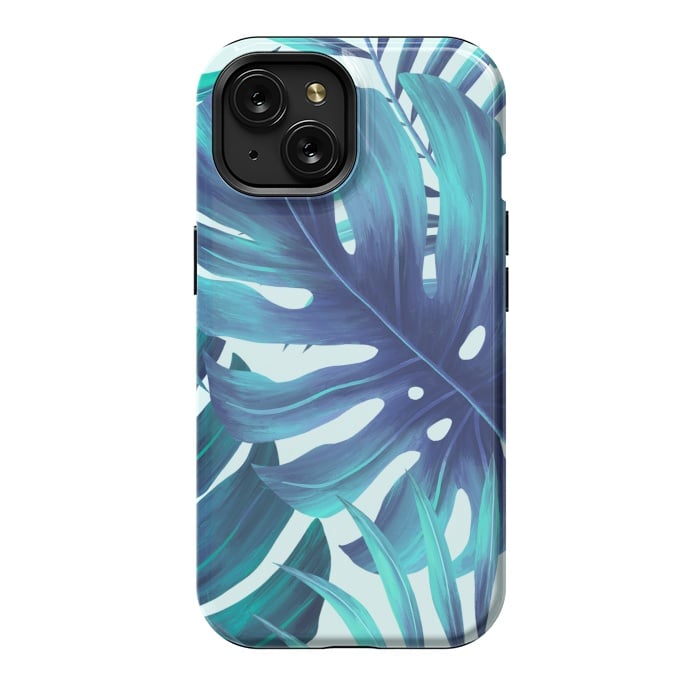 iPhone 15 StrongFit blue Fern leaves by haroulita