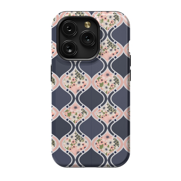 iPhone 15 Pro StrongFit blue peach floral print by MALLIKA