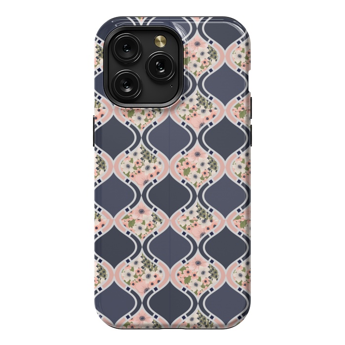 iPhone 15 Pro Max StrongFit blue peach floral print by MALLIKA